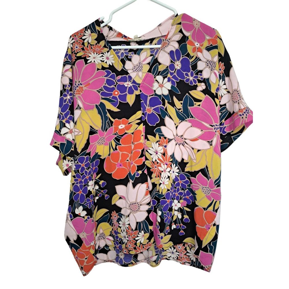 Jodifl Large Multicolor Floral Print Short Sleeve Top